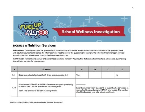Picture of the School Wellness Investigation Tool from Fuel Up to Play 60